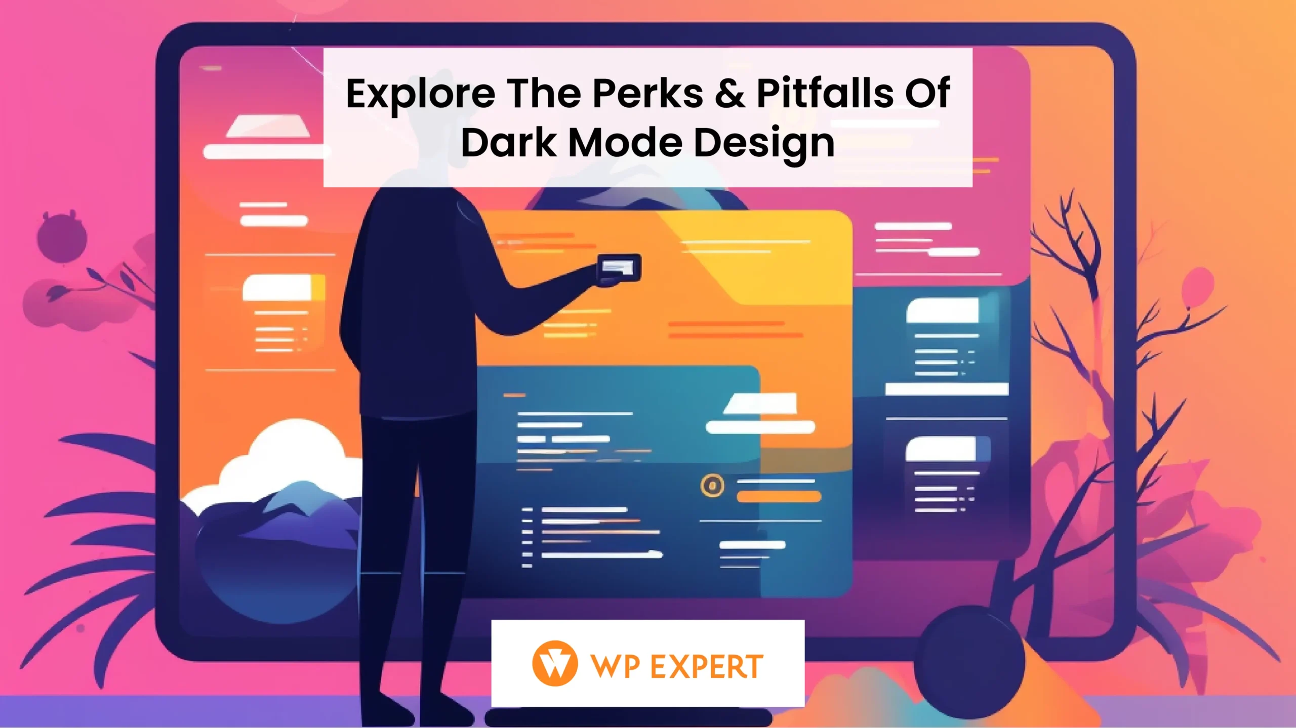 Web designer adjusting screen settings from light to dark mode