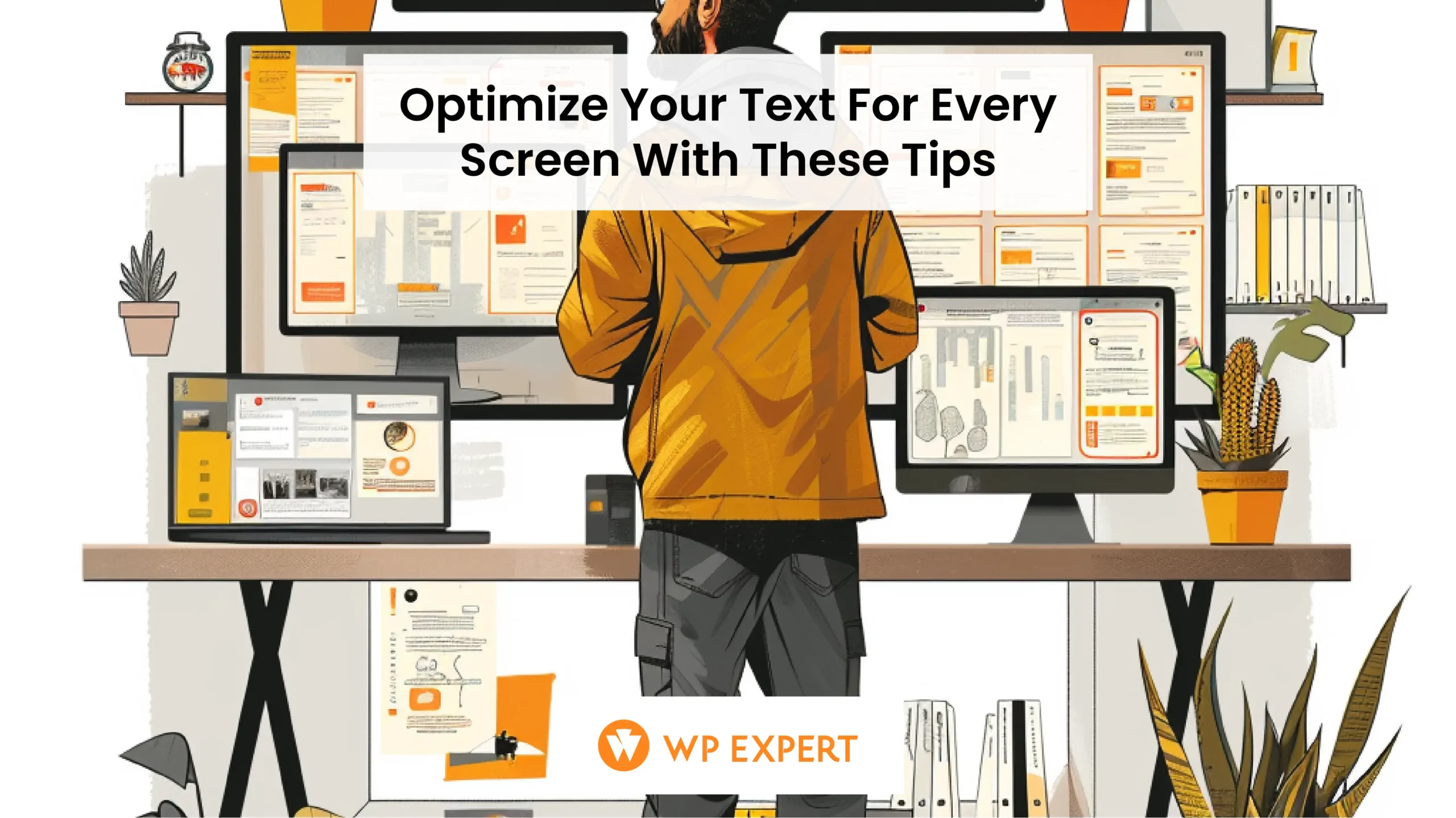 Designer adjusting text on multiple screens for responsive web design