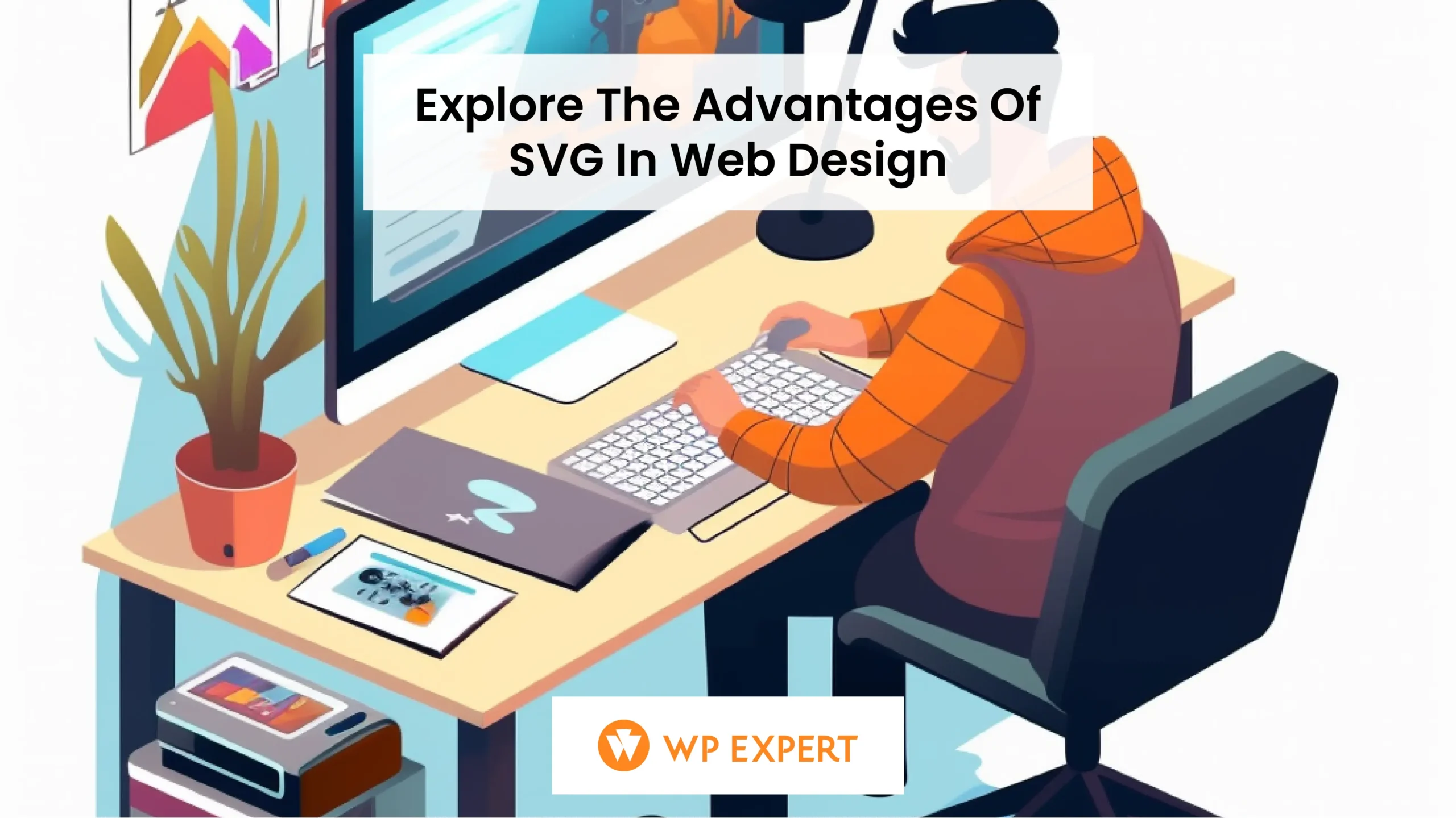 Designer editing SVG on computer in modern office workspace