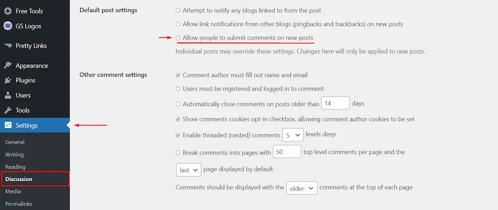 disable comments on future post