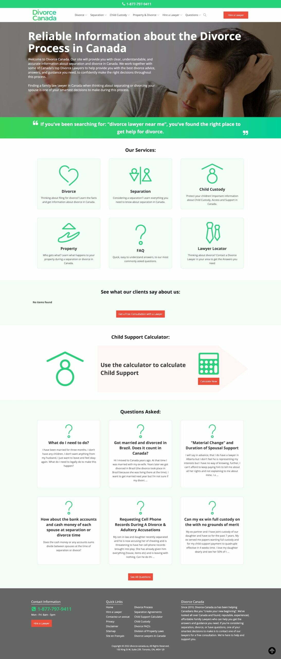Screen capture of the divorce canada website