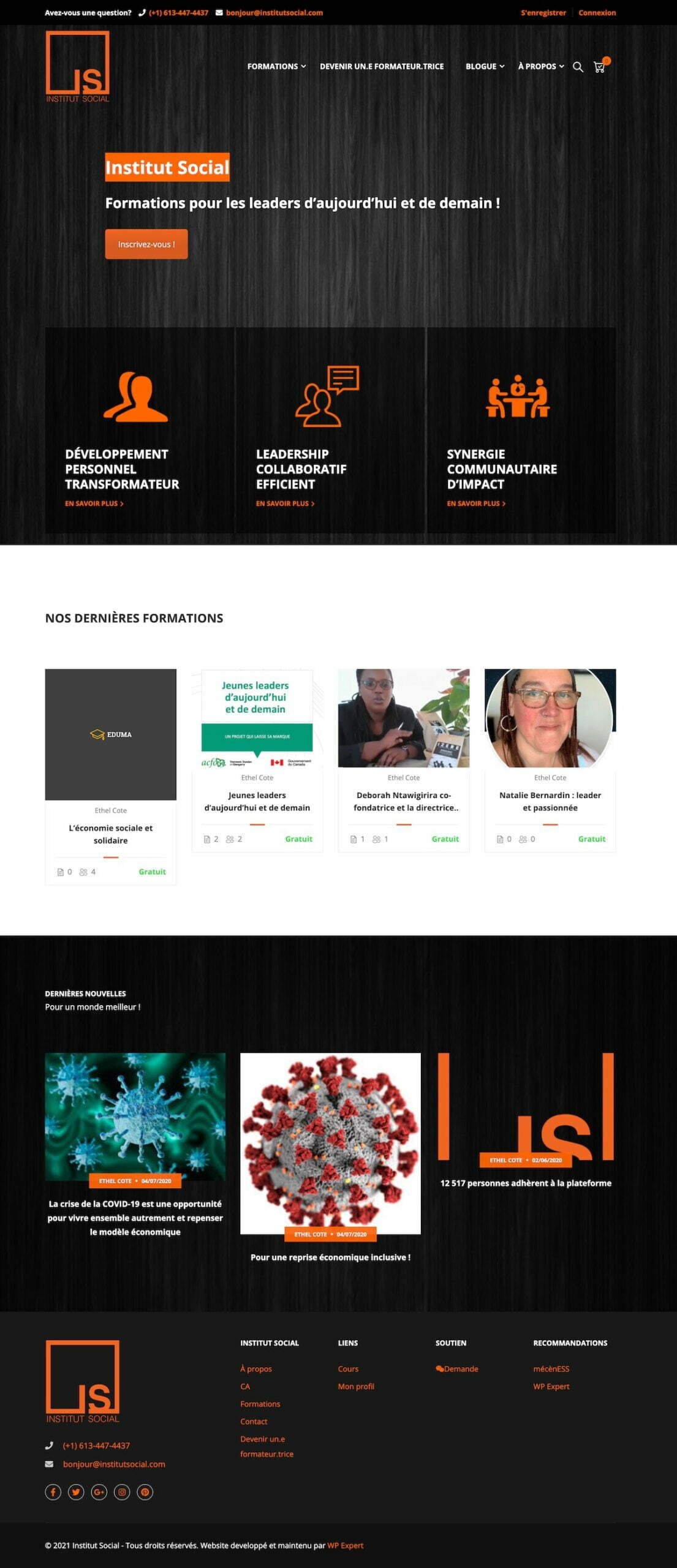A Screen capture of the institutsocial.com website
