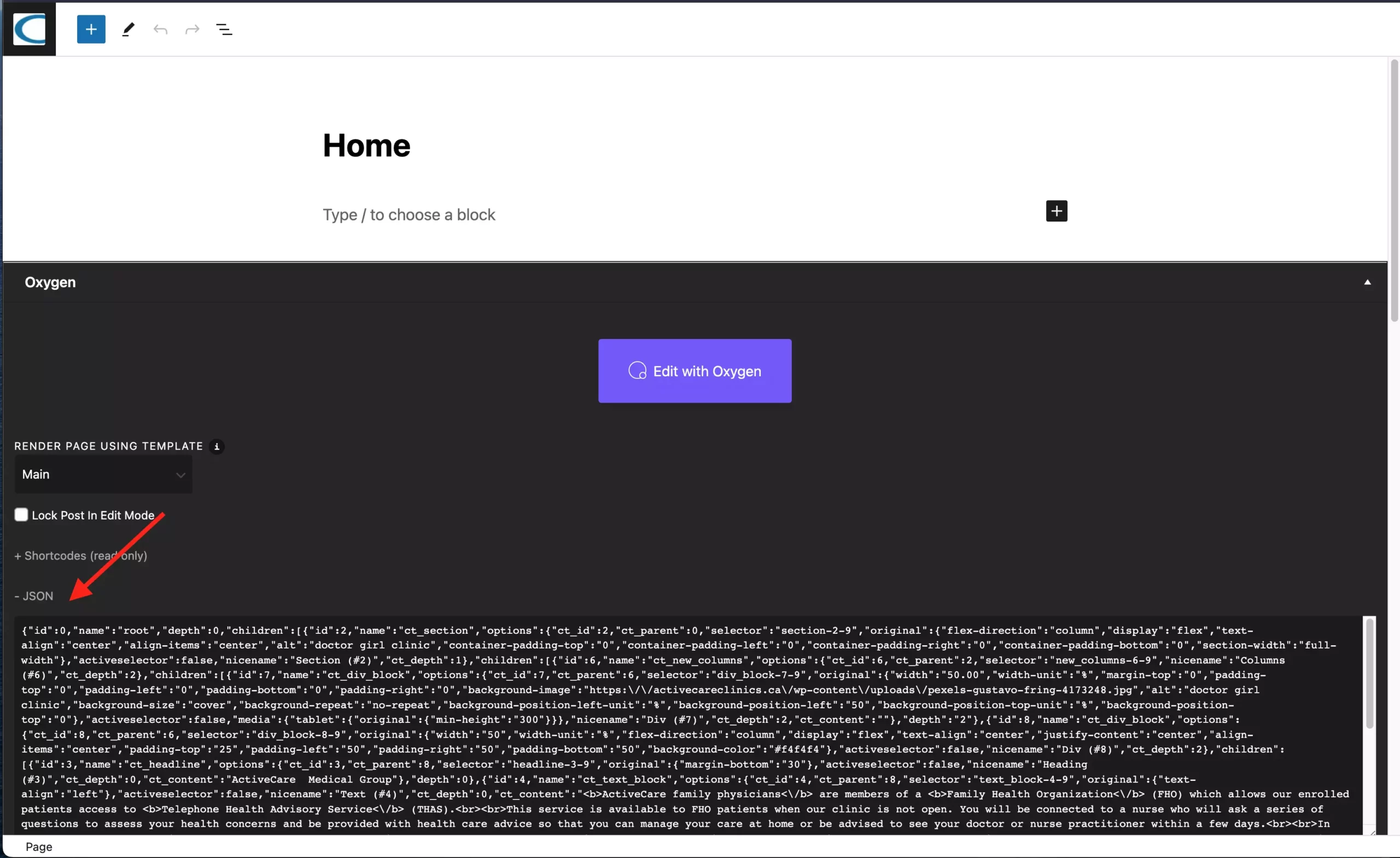 oxygen copy the json code